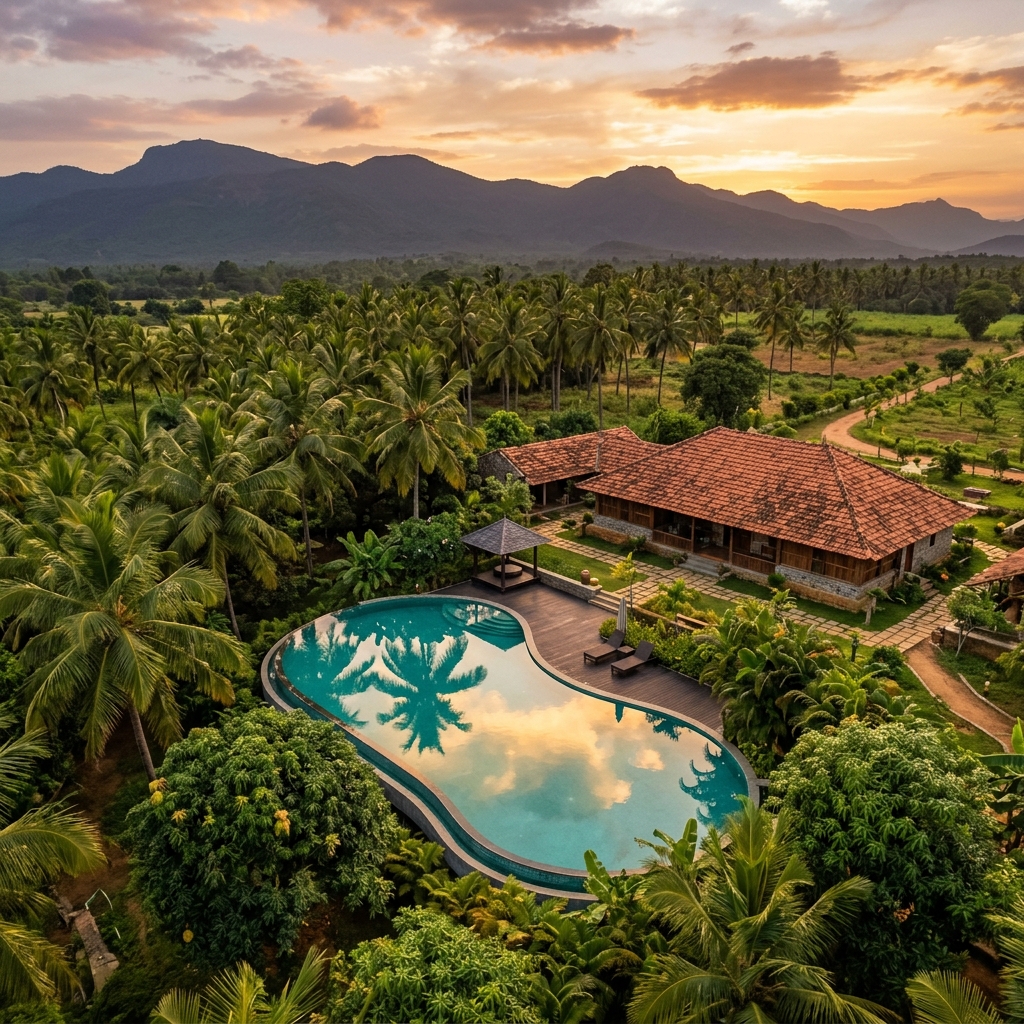 Sweeping view of Palmshades luxury estate and pool