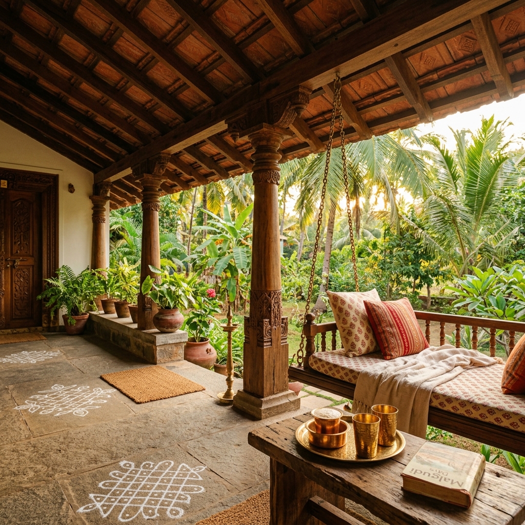 Spacious traditional wood veranda